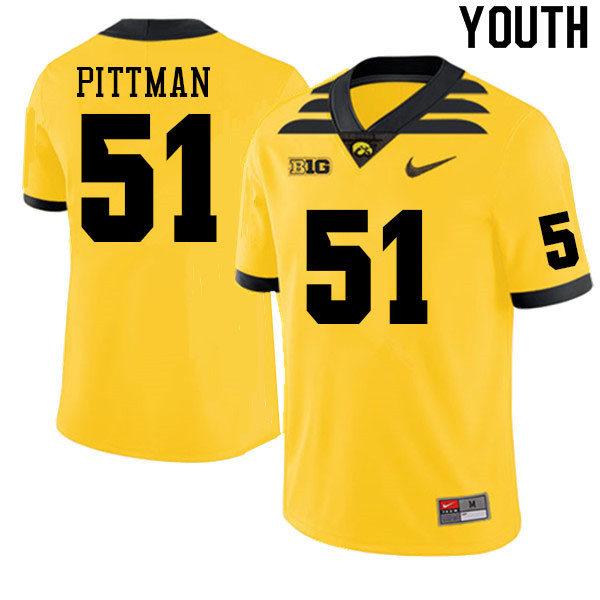 Youth #51 Jeremiah Pittman Iowa Hawkeyes College Football Jerseys Sale-Gold